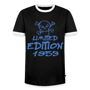 Limited Edition 1953 Birthday Born 1953 - Men's Ringer Shirt - black/white - Front - AI Model Female 172 light (172cm) & AI Model Male 178 light (178cm)