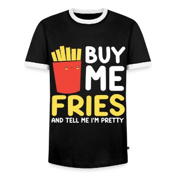 French Fries Food Pun Potato - Männer Kontrast-T-Shirt - Schwarz/Weiß - Vorne - AI Model Female 172 light (172cm) & AI Model Male 178 light (178cm)