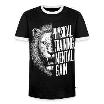 Entraînement physique Gain mental Motivation Lion - T-shirt contrasté Homme - noir/blanc - Devant - AI Model Female 172 light (172cm) & AI Model Male 178 light (178cm)