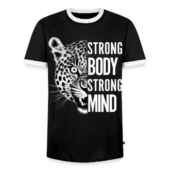 Strong Body Strong Mind Motivational Leopard - Men's Ringer Shirt - black/white - Front - AI Model Female 172 light (172cm) & AI Model Male 178 light (178cm)