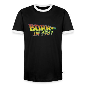 1961 Geburtstag Born in Back to Future - Männer Kontrast-T-Shirt - Schwarz/Weiß - Vorne - AI Model Female 172 light (172cm) & AI Model Male 178 light (178cm)