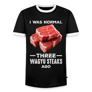Wagyu Steak - Men's Ringer Shirt - black/white - Front - AI Model Female 172 light (172cm) & AI Model Male 178 light (178cm)