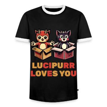 Lucipurr t’aime chats de dessin animé - T-shirt contrasté Homme - noir/blanc - Devant - AI Model Female 172 light (172cm) & AI Model Male 178 light (178cm)