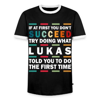Lukas Nom Personnalisé Drôle Anniversaire - T-shirt contrasté Homme - noir/blanc - Devant - AI Model Female 172 light (172cm) & AI Model Male 178 light (178cm)