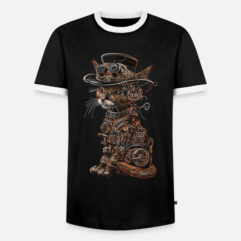 Steampunk-katze - Männer Kontrast-T-Shirt - Schwarz/Weiß