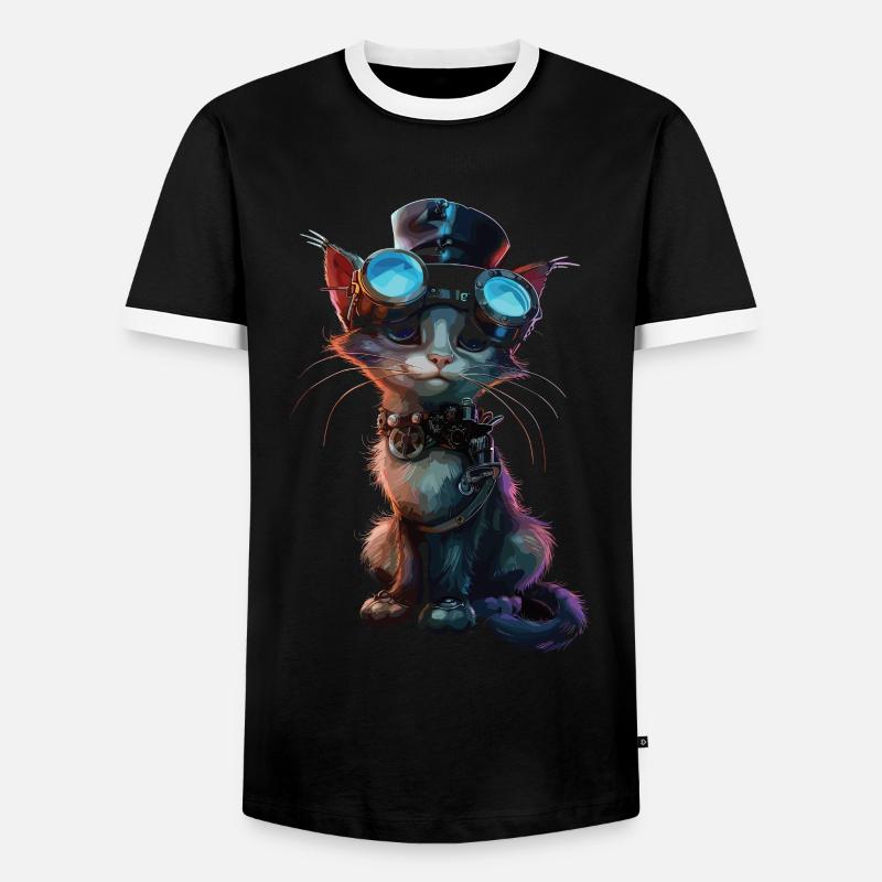 Steampunk-katze - Männer Kontrast-T-Shirt - Schwarz/Weiß