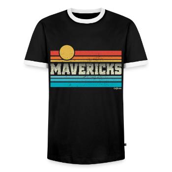 Mavericks Beach Californie Retro Surf Trip Surfeur - T-shirt contrasté Homme - noir/blanc - Devant - AI Model Female 172 light (172cm) & AI Model Male 178 light (178cm)