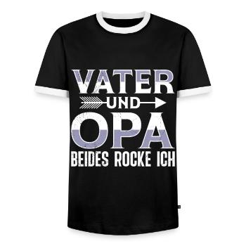 VATER UND OPA BEIDES ROCKE ICH Lustiges - Männer Kontrast-T-Shirt - Schwarz/Weiß - Vorne - AI Model Female 172 light (172cm) & AI Model Male 178 light (178cm)