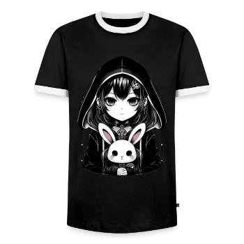 Goth Lapin Anime Fille Kawaii Gothique Effrayant - T-shirt contrasté Homme - noir/blanc - Devant - AI Model Female 172 light (172cm) & AI Model Male 178 light (178cm)