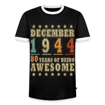 Dezember 1944 Original 80 Jahre Geburtstag - Männer Kontrast-T-Shirt - Schwarz/Weiß - Vorne - AI Model Female 172 light (172cm) & AI Model Male 178 light (178cm)