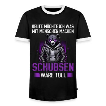 Heute möchte ich was mit Menschen machen Schubsen - Männer Kontrast-T-Shirt - Schwarz/Weiß - Vorne - AI Model Female 172 light (172cm) & AI Model Male 178 light (178cm)