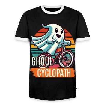 Bicycle riding ghost friend - Men's Ringer Shirt - black/white - Front - AI Model Female 172 light (172cm) & AI Model Male 178 light (178cm)
