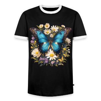 Butterfly Butterflies Butterfly - Men's Ringer Shirt - black/white - Front - AI Model Female 172 light (172cm) & AI Model Male 178 light (178cm)
