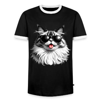Main Coon Cat Animal Motif Funny Cats - Men's Ringer Shirt - black/white - Front - AI Model Female 172 light (172cm) & AI Model Male 178 light (178cm)