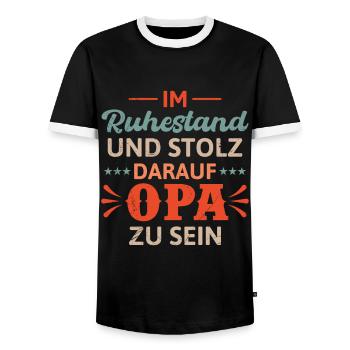Rente IM RUHESTAND UND STOLZ DARAUF OPA ZU SEIN - Männer Kontrast-T-Shirt - Schwarz/Weiß - Vorne - AI Model Female 172 light (172cm) & AI Model Male 178 light (178cm)