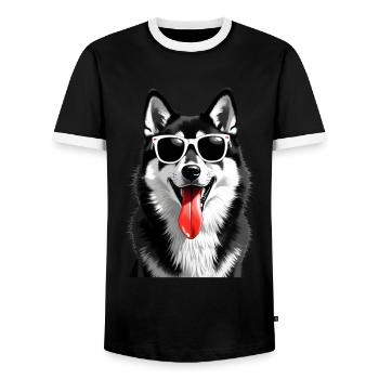 Husky chien motif animal chiens drôles - T-shirt contrasté Homme - noir/blanc - Devant - AI Model Female 172 light (172cm) & AI Model Male 178 light (178cm)
