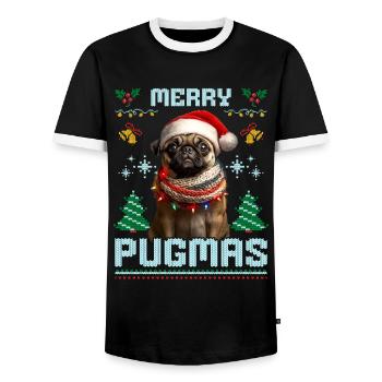Ugly Christmas Pug Merry Pugmas Partenaire - T-shirt contrasté Homme - noir/blanc - Devant - AI Model Female 172 light (172cm) & AI Model Male 178 light (178cm)