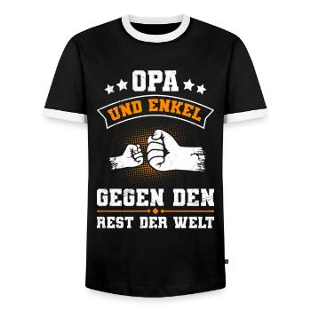 OPA UND ENKEL GEGEN DEN REST DER WELT Lustiges - Männer Kontrast-T-Shirt - Schwarz/Weiß - Vorne - AI Model Female 172 light (172cm) & AI Model Male 178 light (178cm)