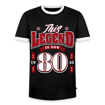 80e anniversaire 1945 Légende 80e anniversaire - T-shirt contrasté Homme - noir/blanc - Devant - AI Model Female 172 light (172cm) & AI Model Male 178 light (178cm)