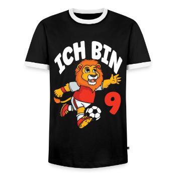 Funny Lion Football I'm 9 Children's Birthday - Men's Ringer Shirt - black/white - Front - AI Model Female 172 light (172cm) & AI Model Male 178 light (178cm)