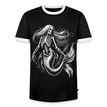 Skeleton Mermaid Mystic Ocean Art - Men's Ringer Shirt - black/white - Front - AI Model Female 172 light (172cm) & AI Model Male 178 light (178cm)