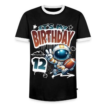Astronaut 12th Birthday Football - Men's Ringer Shirt - black/white - Front - AI Model Female 172 light (172cm) & AI Model Male 178 light (178cm)