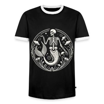 Mystische Skelett-Meerjungfrau Kunst - Männer Kontrast-T-Shirt - Schwarz/Weiß - Vorne - AI Model Female 172 light (172cm) & AI Model Male 178 light (178cm)