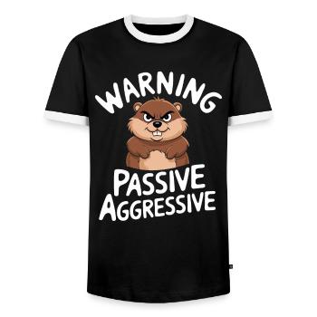 Avertissement : Passif, Agressif, Drôle, Rongeur - T-shirt contrasté Homme - noir/blanc - Devant - AI Model Female 172 light (172cm) & AI Model Male 178 light (178cm)