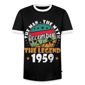 December 1959 Jubilee 1959 Legends December - Men's Ringer Shirt - black/white - Front - AI Model Female 172 light (172cm) & AI Model Male 178 light (178cm)
