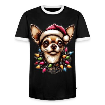 Chihuahua Chien Père Noël - T-shirt contrasté Homme - noir/blanc - Devant - AI Model Female 172 light (172cm) & AI Model Male 178 light (178cm)