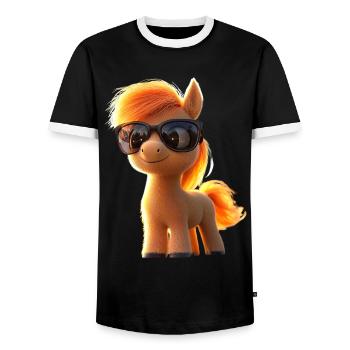 Pony Reitpony Fohlen Reiterin Ponys Reiten Ponyhof - Männer Kontrast-T-Shirt - Schwarz/Weiß - Vorne - AI Model Female 172 light (172cm) & AI Model Male 178 light (178cm)