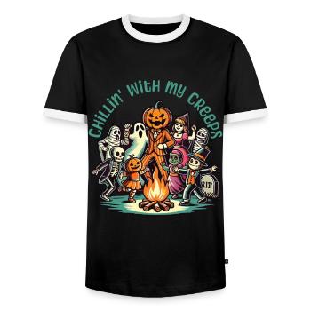 Halloween fun with my creeps - Men's Ringer Shirt - black/white - Front - AI Model Female 172 light (172cm) & AI Model Male 178 light (178cm)