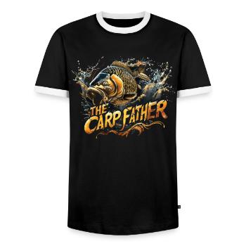 "the Carp Father" carp fishing - Men's Ringer Shirt - black/white - Front - AI Model Female 172 light (172cm) & AI Model Male 178 light (178cm)