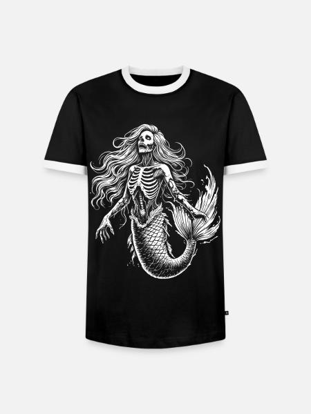 Mermaid Zombie Skeleton - Men's Ringer Shirt - black/white