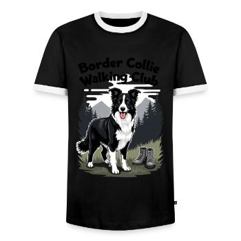 Border Collie Walking Club - Männer Kontrast-T-Shirt - Schwarz/Weiß - Vorne - AI Model Female 172 light (172cm) & AI Model Male 178 light (178cm)