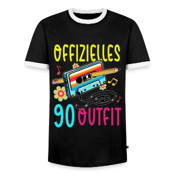 Kassetten Player Mixtape Musik 80er Vintage Retro - Männer Kontrast-T-Shirt - Schwarz/Weiß - Vorne - AI Model Female 172 light (172cm) & AI Model Male 178 light (178cm)