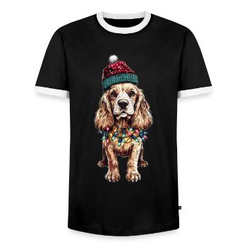 Cocker Spaniel Chien Père Noël Noël - T-shirt contrasté Homme - noir/blanc - Devant - AI Model Female 172 light (172cm) & AI Model Male 178 light (178cm)