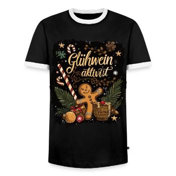"Mulled Wine Activist" - Christmas Mulled Wine - Men's Ringer Shirt - black/white - Front - AI Model Female 172 light (172cm) & AI Model Male 178 light (178cm)