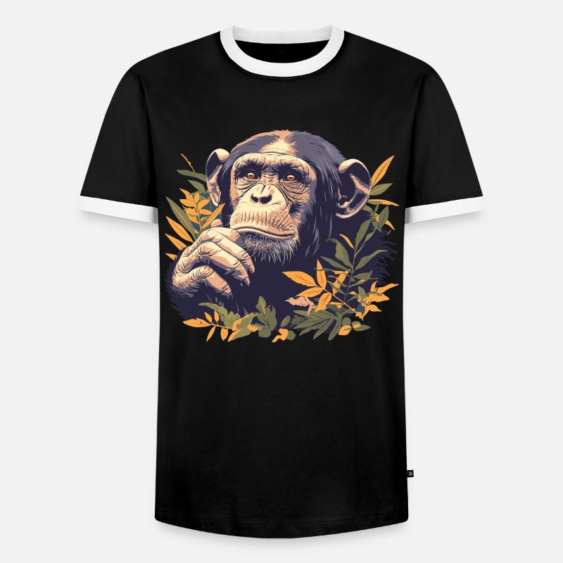 Chimpanzee Schimpansen Schimpanse - Men's Ringer Shirt - black/white