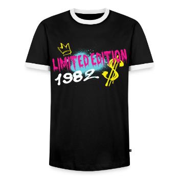 Edition Limitée 1982 Anniversaire Né 1982 - T-shirt contrasté Homme - noir/blanc - Devant - AI Model Female 172 light (172cm) & AI Model Male 178 light (178cm)