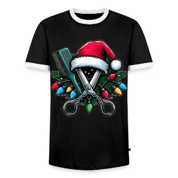 Friseur Friseurin Weihnachtsmütze Xmas - Männer Kontrast-T-Shirt - Schwarz/Weiß - Vorne - AI Model Female 172 light (172cm) & AI Model Male 178 light (178cm)