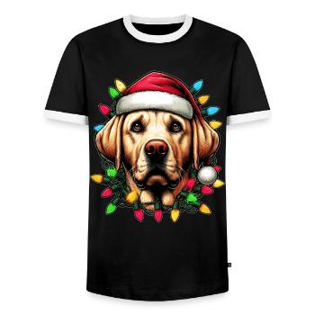 Labrador Retriever Chien Père Noël Noël - T-shirt contrasté Homme - noir/blanc - Devant - AI Model Female 172 light (172cm) & AI Model Male 178 light (178cm)