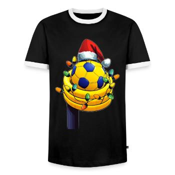 Korfball Sports Santa Hat Xmas - Men's Ringer Shirt - black/white - Front - AI Model Female 172 light (172cm) & AI Model Male 178 light (178cm)