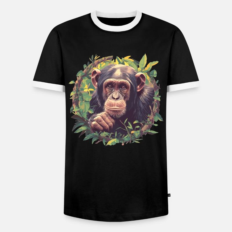 Chimpanzee Schimpansen Schimpanse - Men's Ringer Shirt - black/white