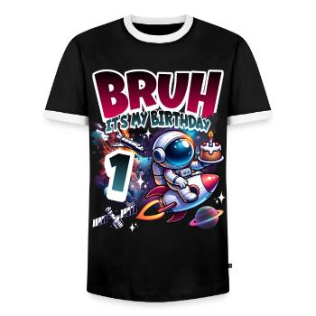 Astronaute 1er anniversaire Espace - T-shirt contrasté Homme - noir/blanc - Devant - AI Model Female 172 light (172cm) & AI Model Male 178 light (178cm)