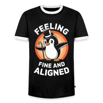 Feeling Fine And Aligned Penguin Charming - Men's Ringer Shirt - black/white - Front - AI Model Female 172 light (172cm) & AI Model Male 178 light (178cm)
