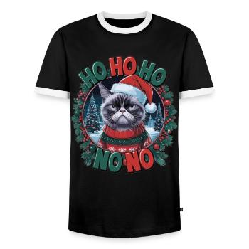 Drôle de chat en pull de Noël – Idée cadeau - T-shirt contrasté Homme - noir/blanc - Devant - AI Model Female 172 light (172cm) & AI Model Male 178 light (178cm)