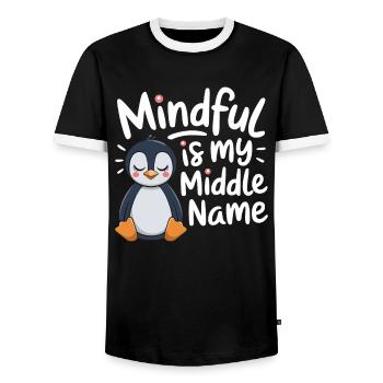 Mindfulness is my middle name - Men's Ringer Shirt - black/white - Front - AI Model Female 172 light (172cm) & AI Model Male 178 light (178cm)