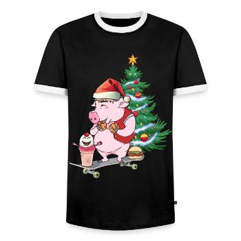 Schwein Bescherung Nikolaus Weihnachten Skater - Männer Kontrast-T-Shirt - Schwarz/Weiß - Vorne - AI Model Female 172 light (172cm) & AI Model Male 178 light (178cm)