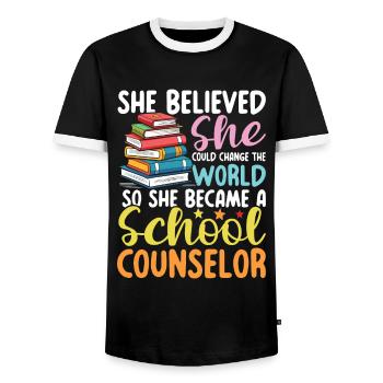 She Became A School Counselor für eine - Männer Kontrast-T-Shirt - Schwarz/Weiß - Vorne - AI Model Female 172 light (172cm) & AI Model Male 178 light (178cm)